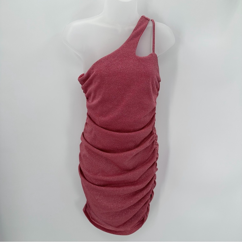 SUPERDOWN Dress Women’s M Pink Sparkle One shoulder Mini Bodycon Cutout Baddie